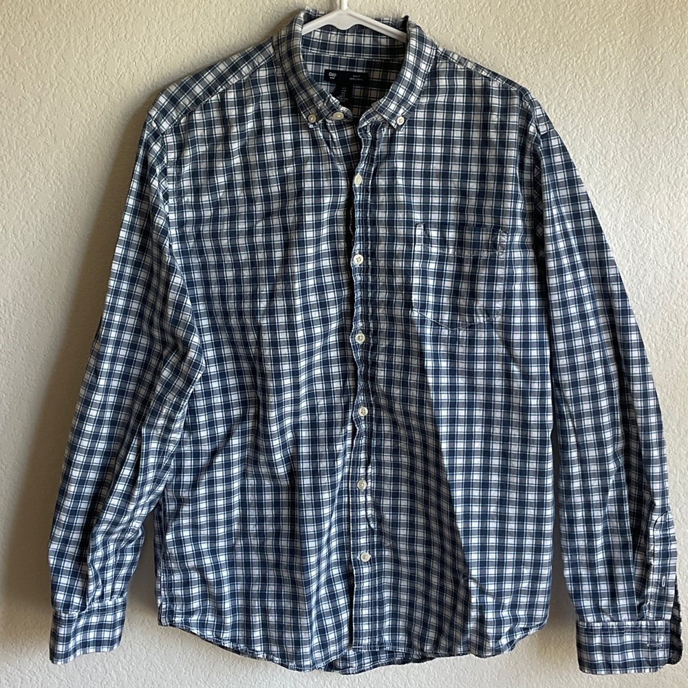 Men's Blue Checkered Shirt‎ gap slim fit